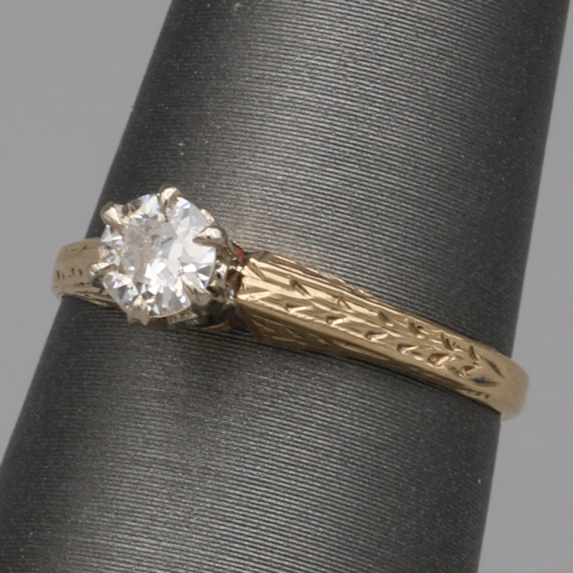 Art Deco Old European Cut Diamond Solitaire in 14k White and Yellow Gold