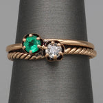 Antique Victorian Emerald and Old Mine Cut Toi et Moi Ring in 10k Rose Gold