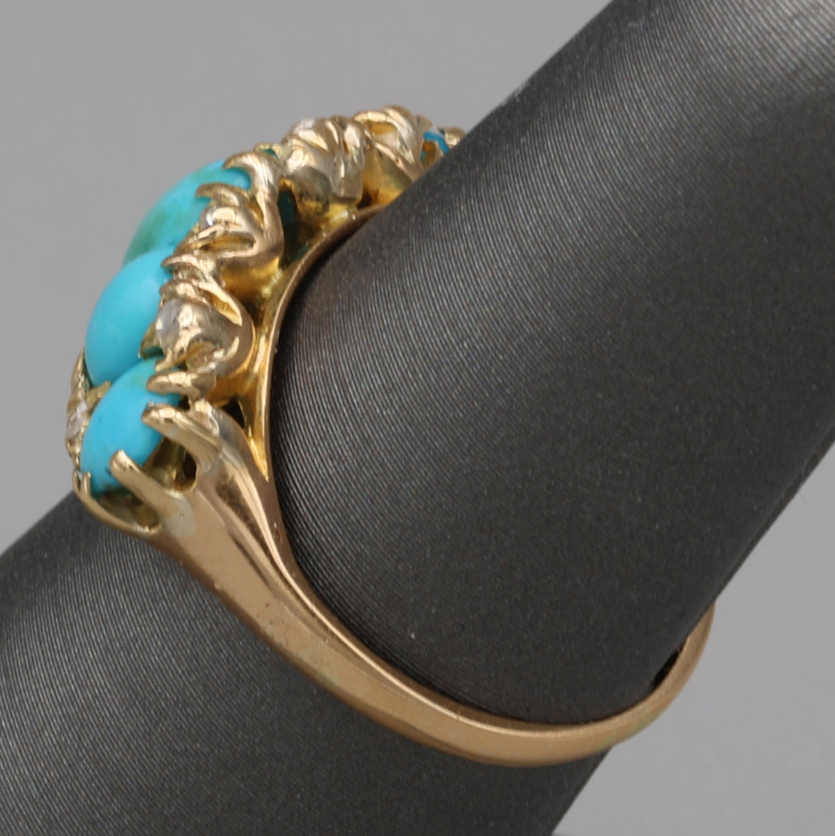 Victorian Turquoise & Rose Cut Diamond Five Stone Band Ring in 18k Yellow Gold