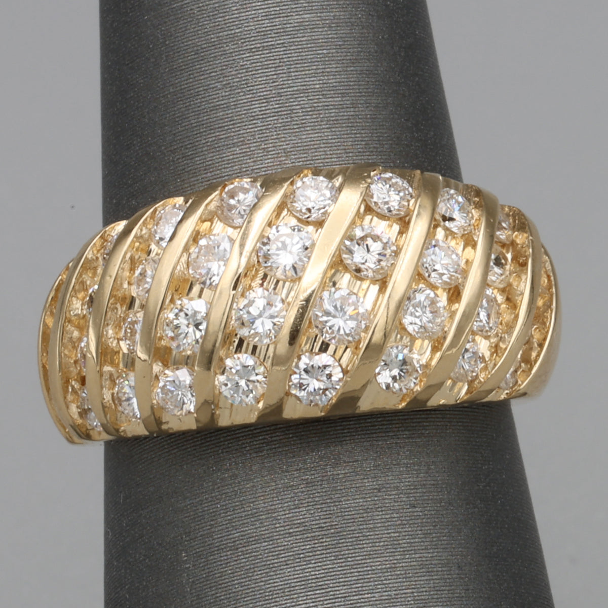 Vintage Diamond Waterfall Channel Set Dome Ring in 14k Yellow Gold