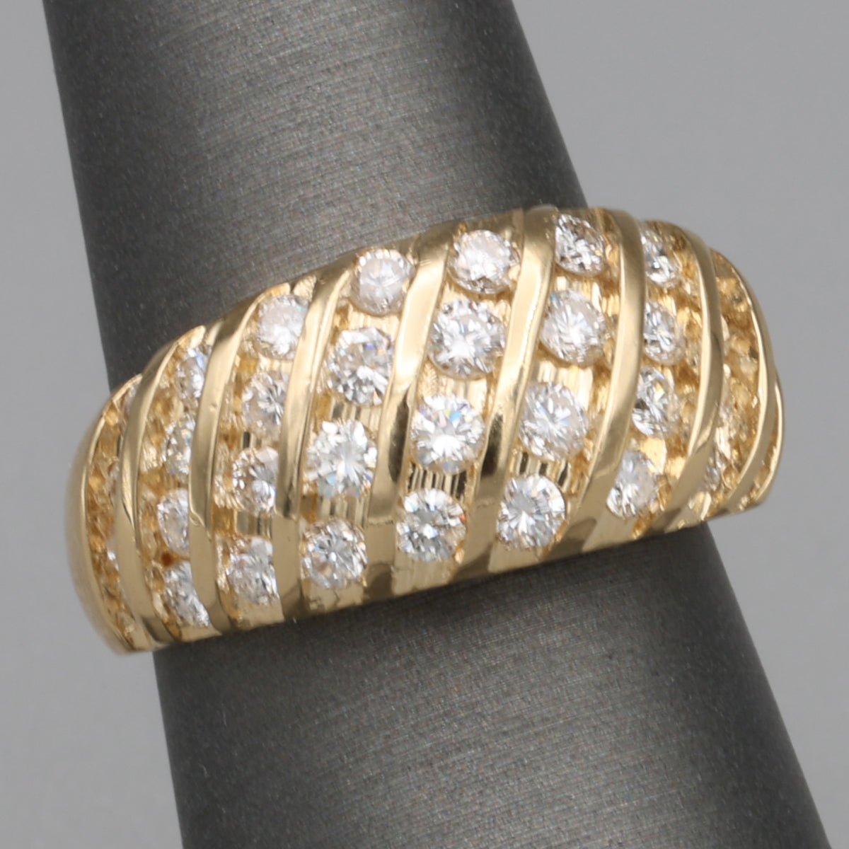 Vintage Diamond Waterfall Channel Set Dome Ring in 14k Yellow Gold