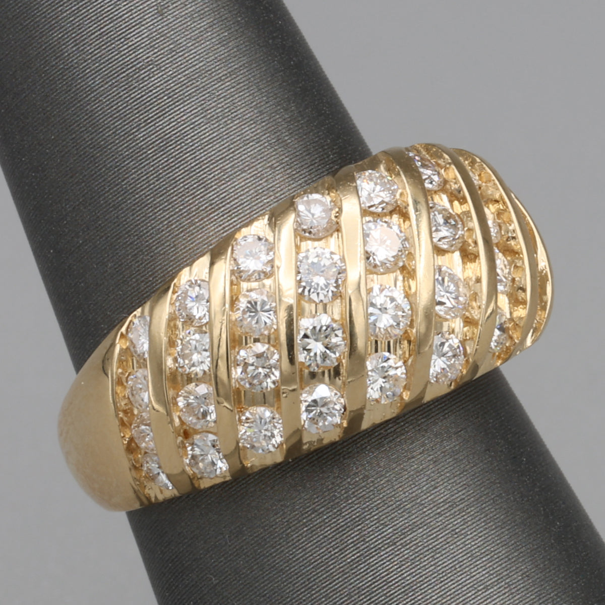 Vintage Diamond Waterfall Channel Set Dome Ring in 14k Yellow Gold