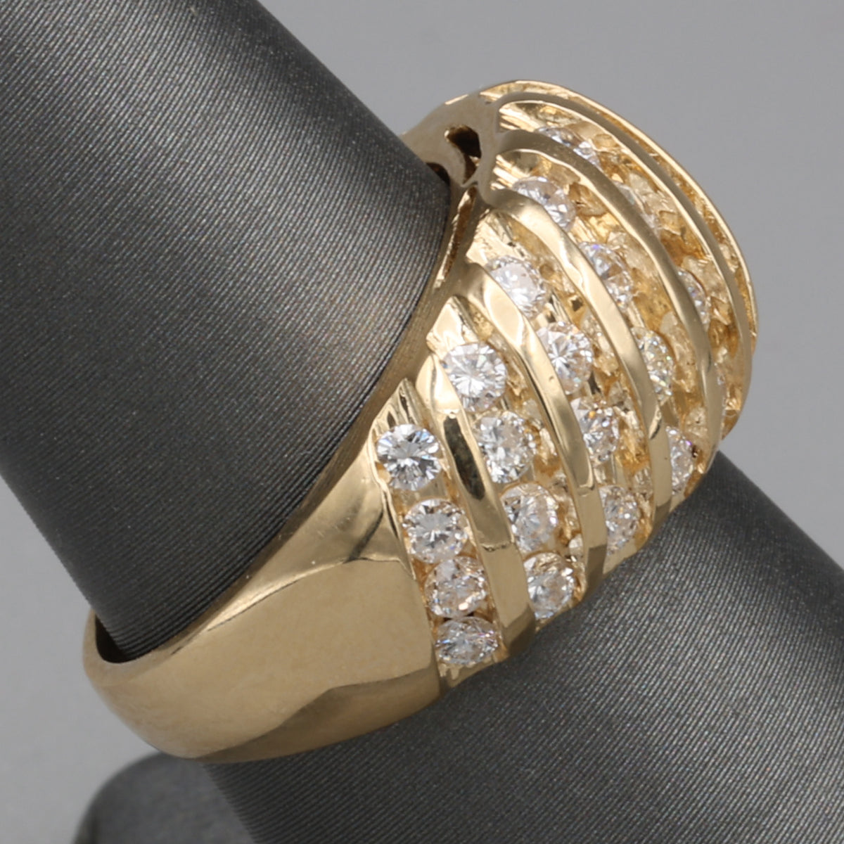 Vintage Diamond Waterfall Channel Set Dome Ring in 14k Yellow Gold