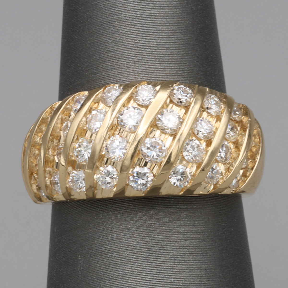 Vintage Diamond Waterfall Channel Set Dome Ring in 14k Yellow Gold