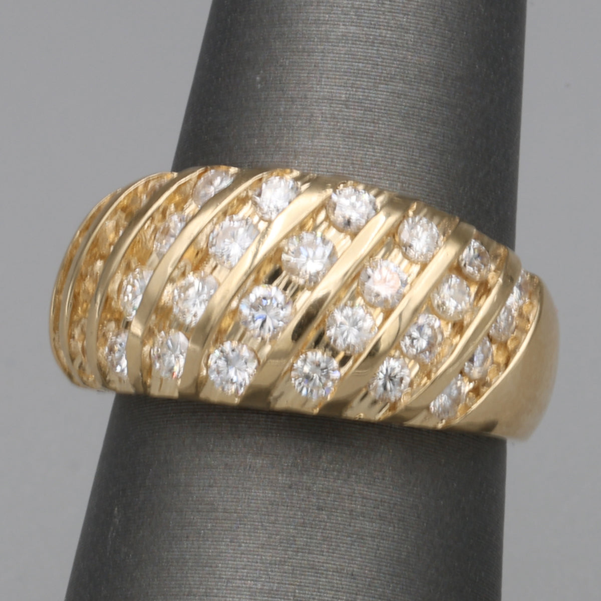 Vintage Diamond Waterfall Channel Set Dome Ring in 14k Yellow Gold