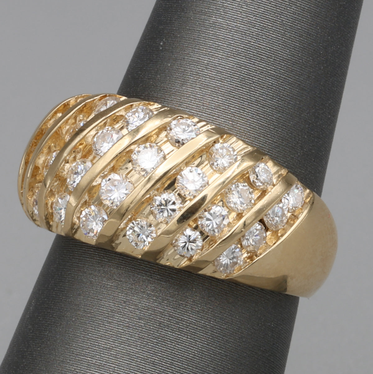 Vintage Diamond Waterfall Channel Set Dome Ring in 14k Yellow Gold