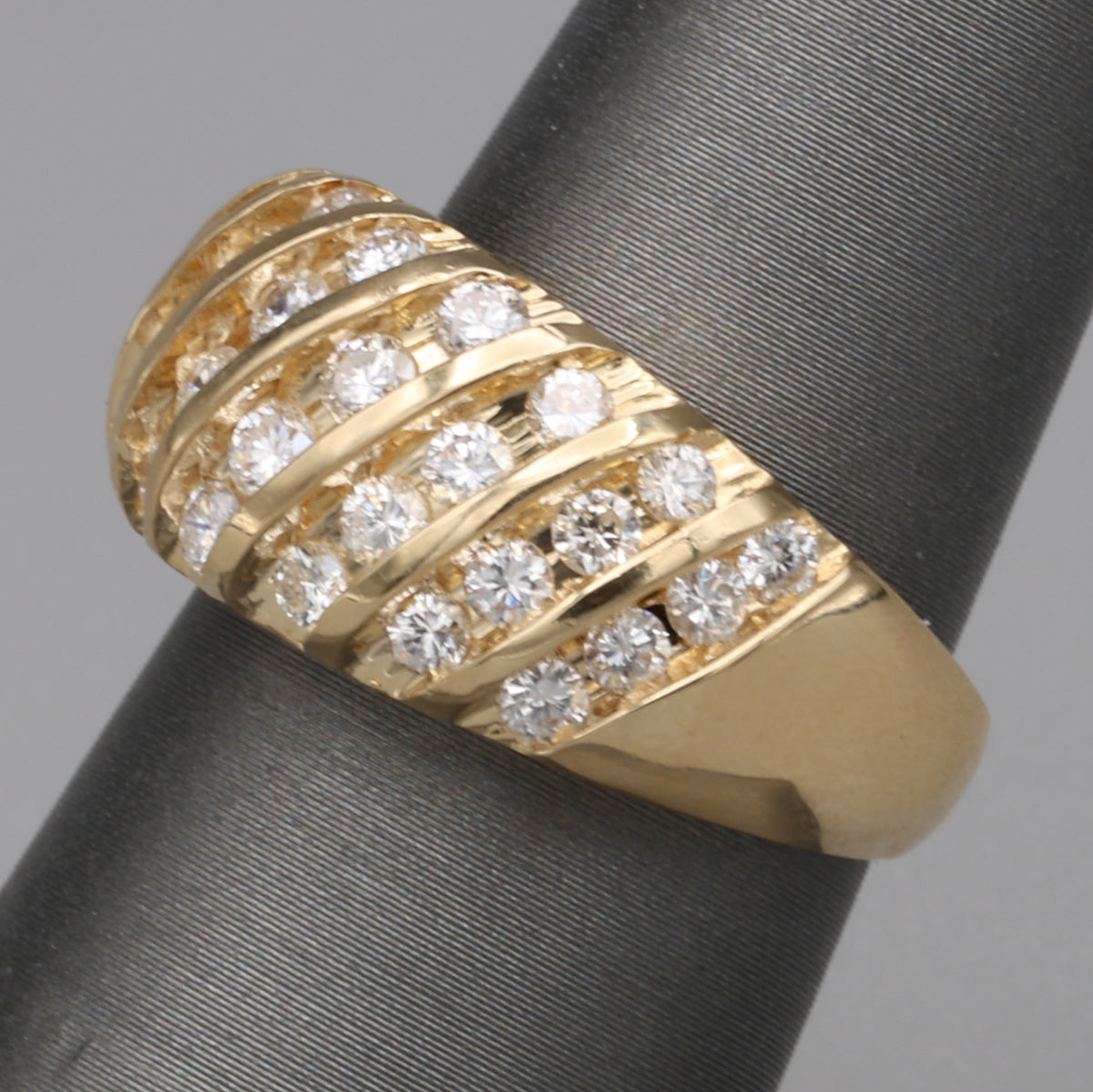 Vintage Diamond Waterfall Channel Set Dome Ring in 14k Yellow Gold