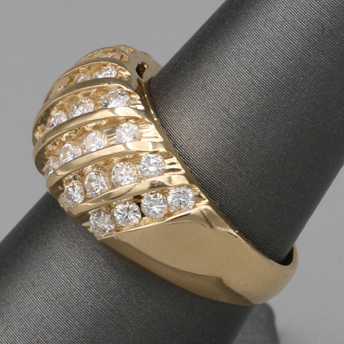 Vintage Diamond Waterfall Channel Set Dome Ring in 14k Yellow Gold