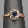 Victorian Deep Blue Sapphire and Old Mine Cut Diamond Halo Ring in 10k Rose Gold