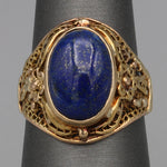 Antique Bezel Set Lapis Statement Ring in 18k Yellow Gold