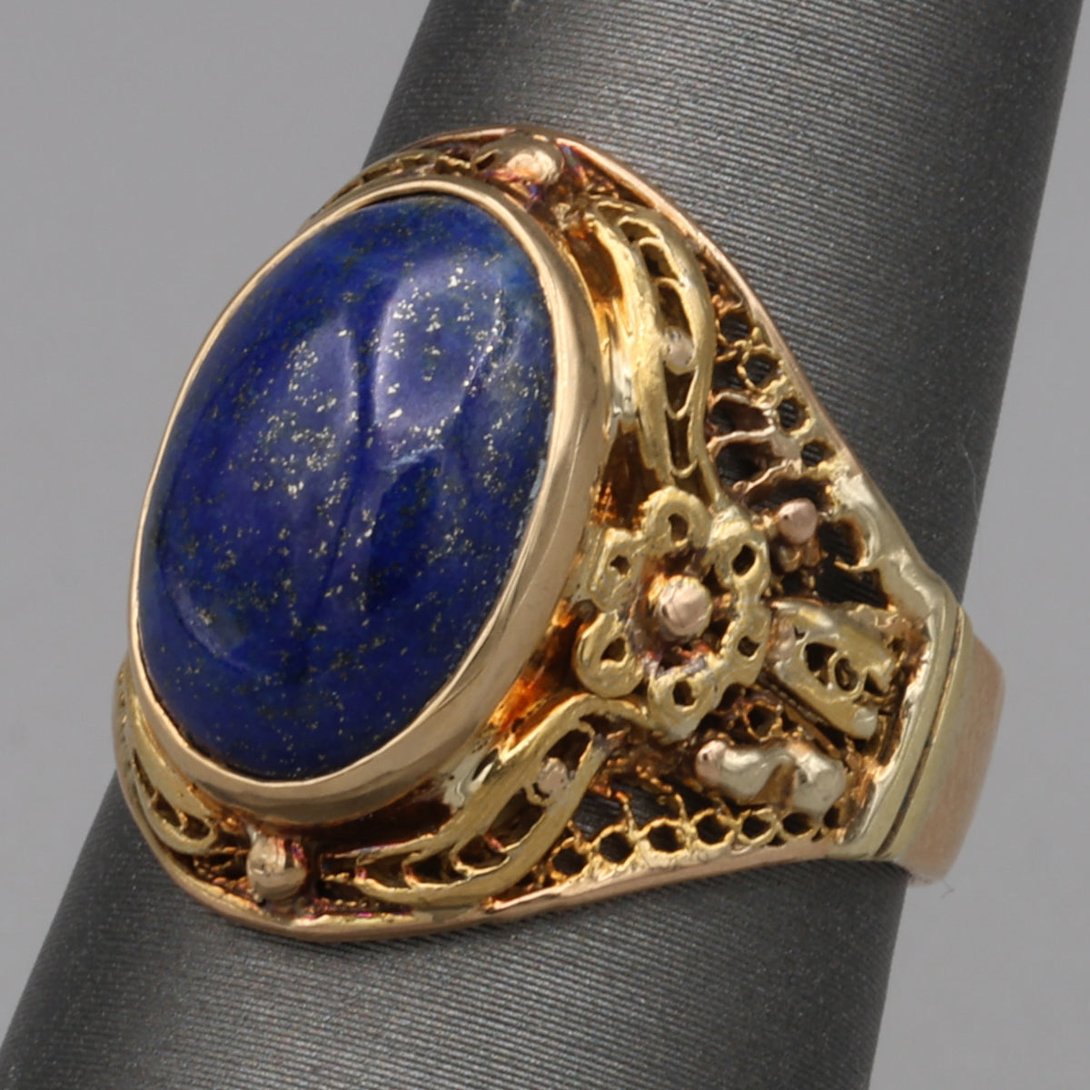 Antique Bezel Set Lapis Statement Ring in 18k Yellow Gold