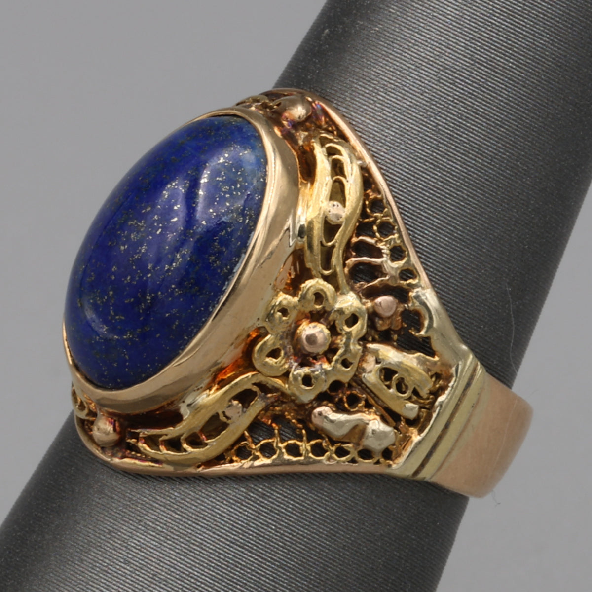 Antique Bezel Set Lapis Statement Ring in 18k Yellow Gold