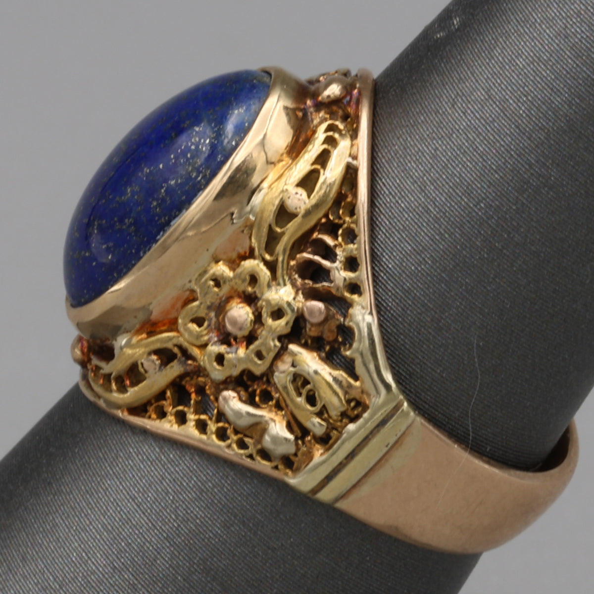 Antique Bezel Set Lapis Statement Ring in 18k Yellow Gold