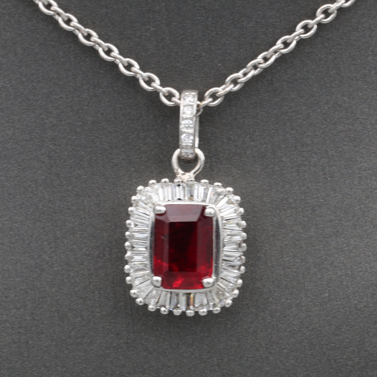 GIA Certified 1.94ct Burmese Ruby & Diamond Ballerina Pendant Necklace in 14k White Gold