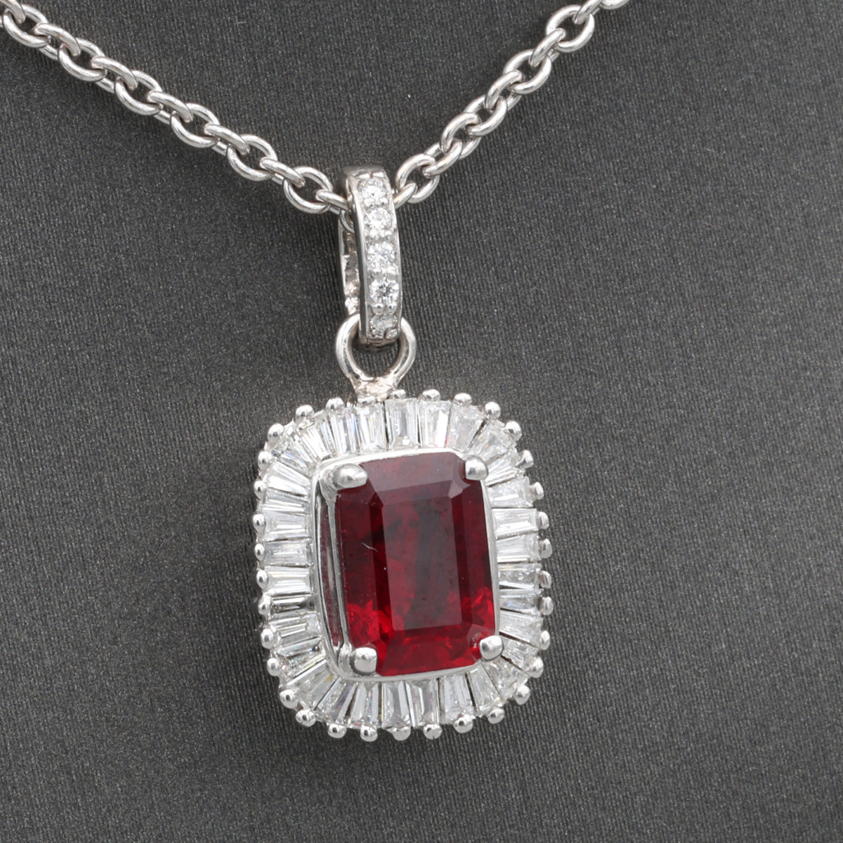 GIA Certified 1.94ct Burmese Ruby & Diamond Ballerina Pendant Necklace in 14k White Gold