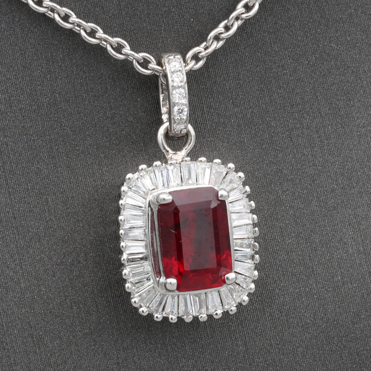 GIA Certified 1.94ct Burmese Ruby & Diamond Ballerina Pendant Necklace in 14k White Gold