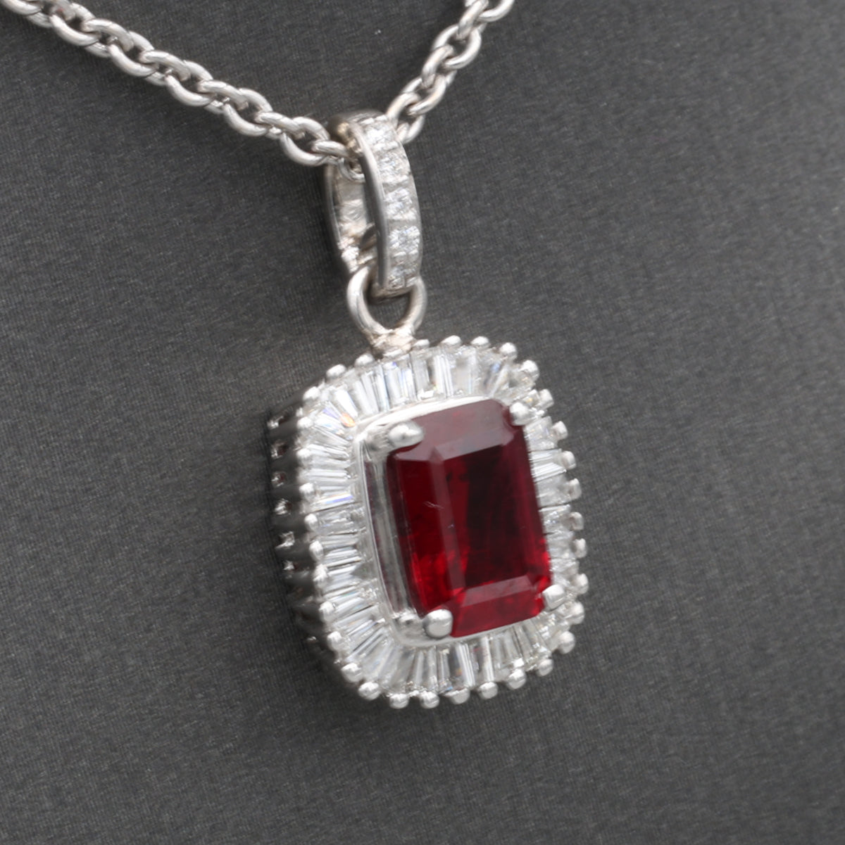 GIA Certified 1.94ct Burmese Ruby & Diamond Ballerina Pendant Necklace in 14k White Gold