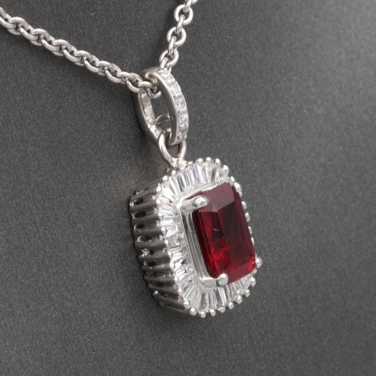 GIA Certified 1.94ct Burmese Ruby & Diamond Ballerina Pendant Necklace in 14k White Gold