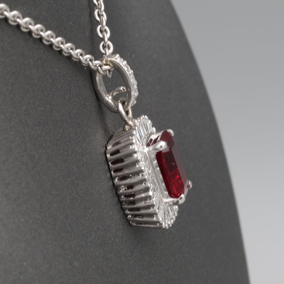 GIA Certified 1.94ct Burmese Ruby & Diamond Ballerina Pendant Necklace in 14k White Gold