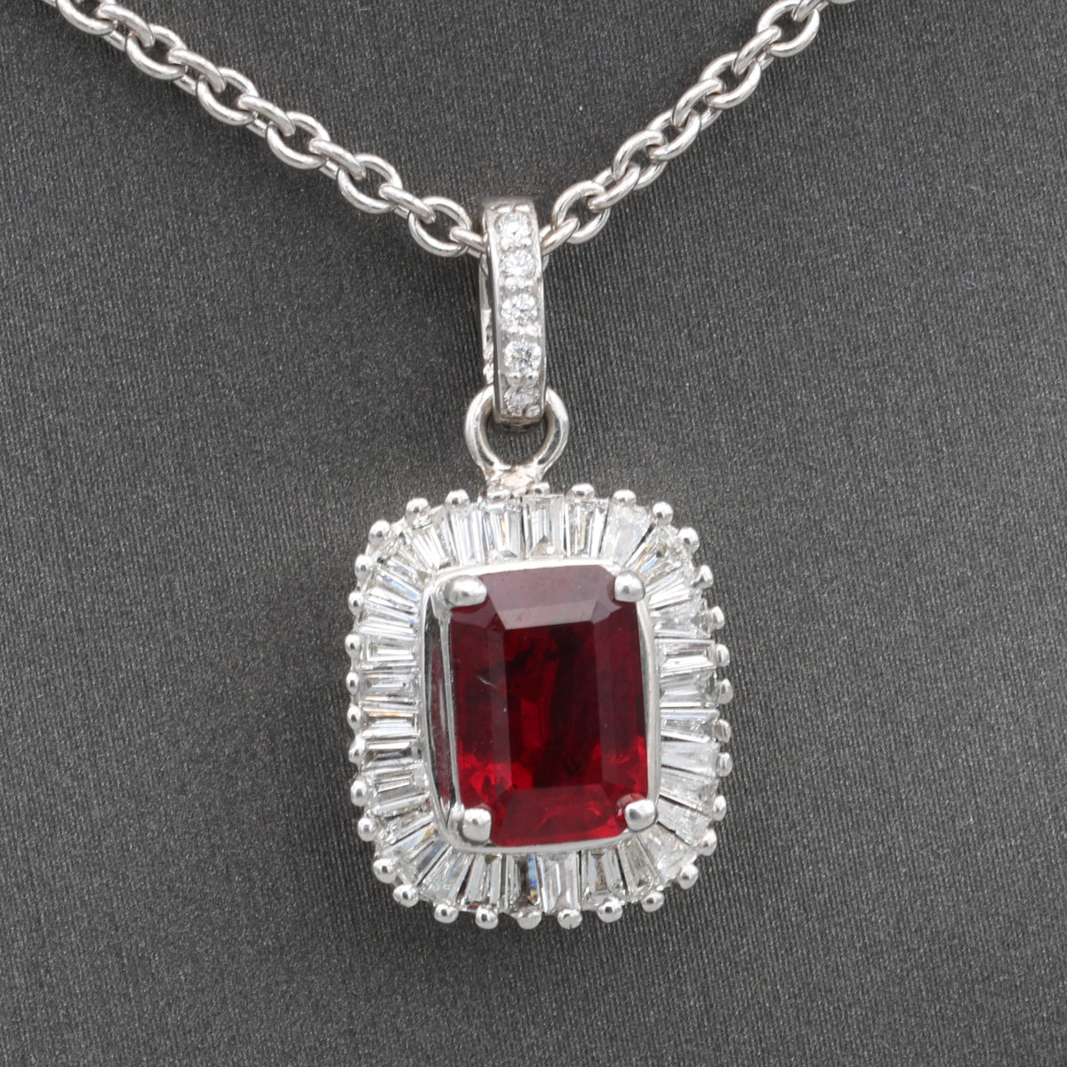 GIA Certified 1.94ct Burmese Ruby & Diamond Ballerina Pendant Necklace in 14k White Gold