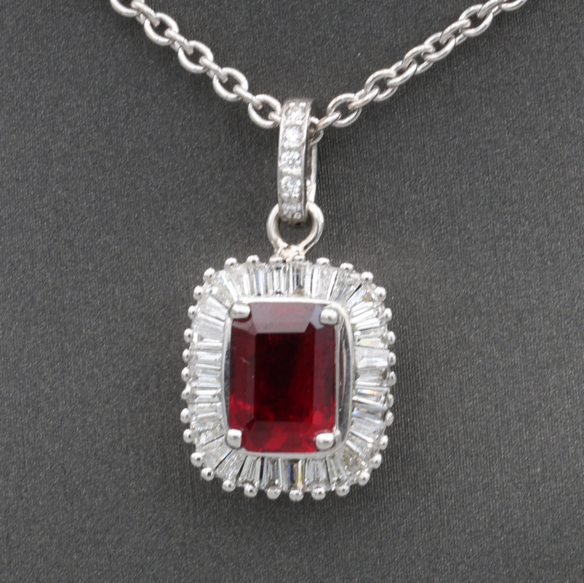 GIA Certified 1.94ct Burmese Ruby & Diamond Ballerina Pendant Necklace in 14k White Gold