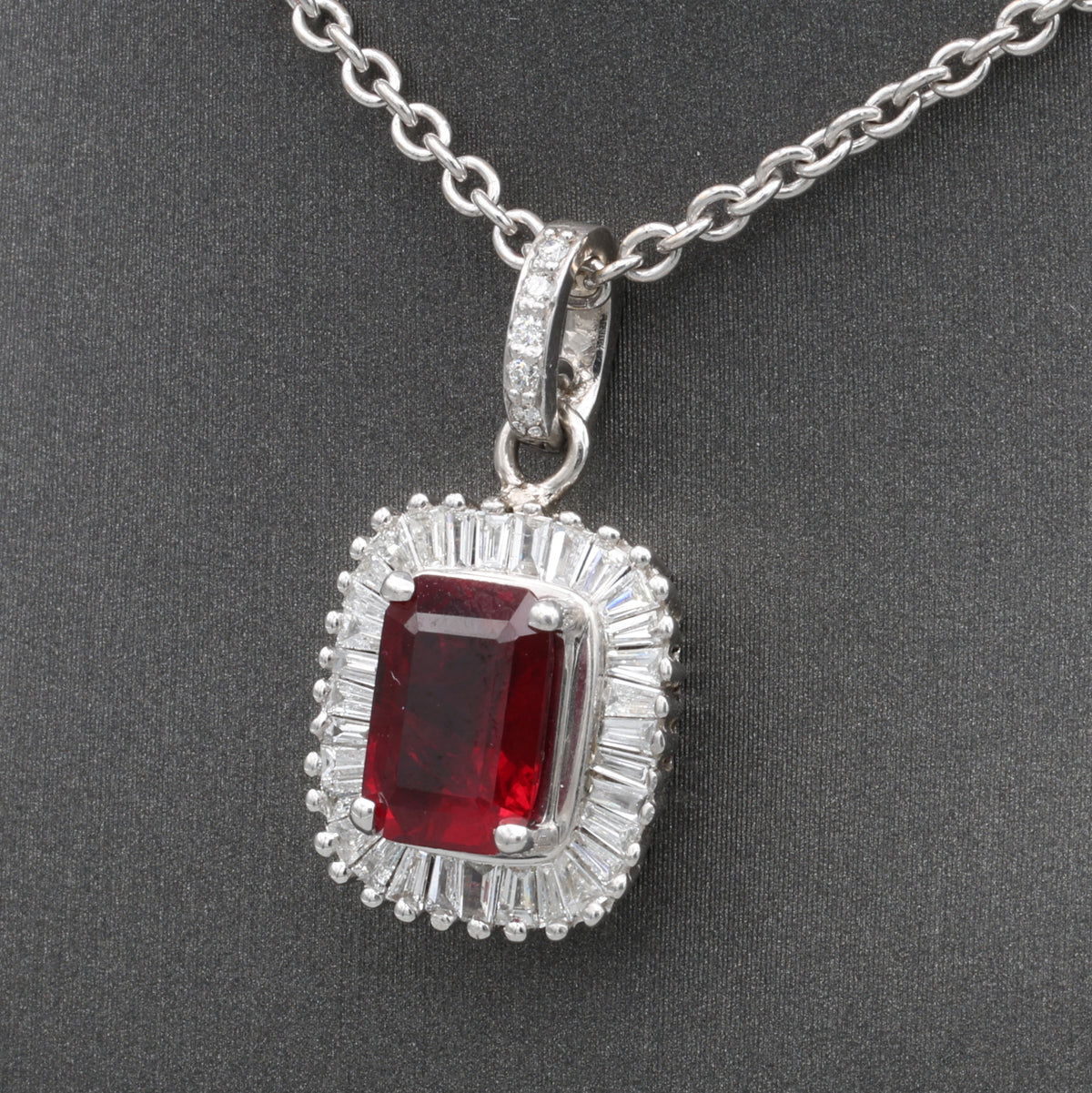 GIA Certified 1.94ct Burmese Ruby & Diamond Ballerina Pendant Necklace in 14k White Gold