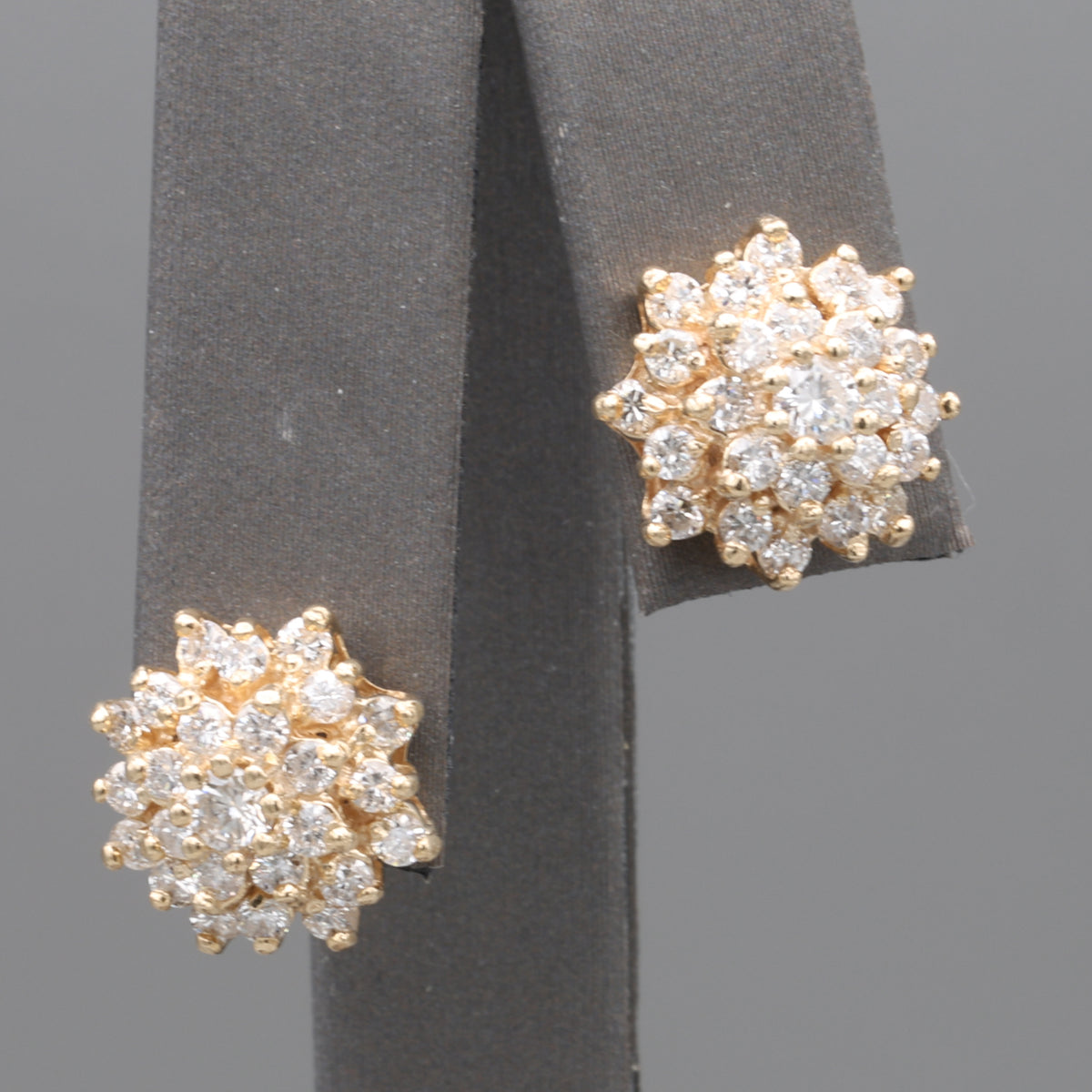 Sparkling Diamond Cluster Stud Earrings in 14k Yellow Gold