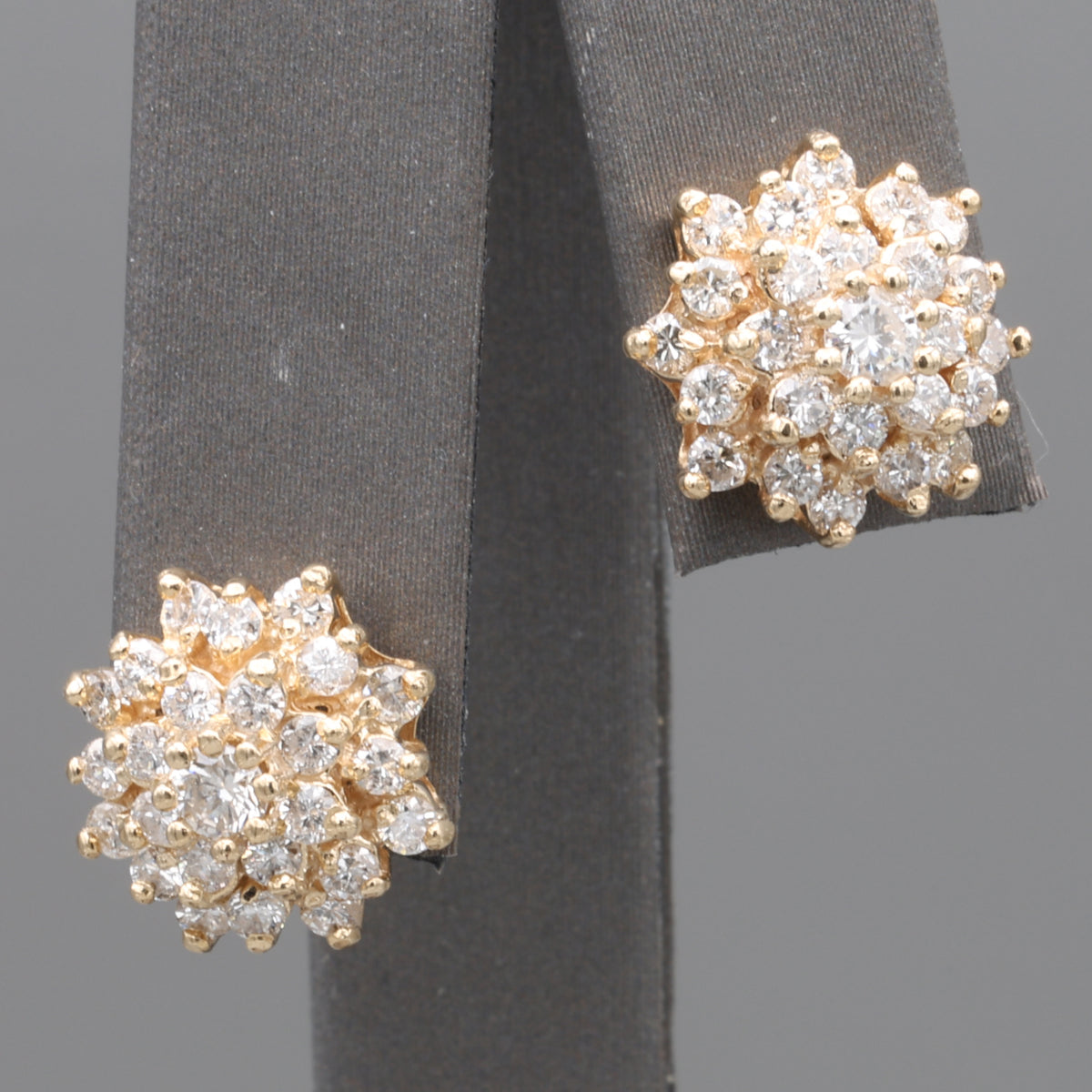 Sparkling Diamond Cluster Stud Earrings in 14k Yellow Gold