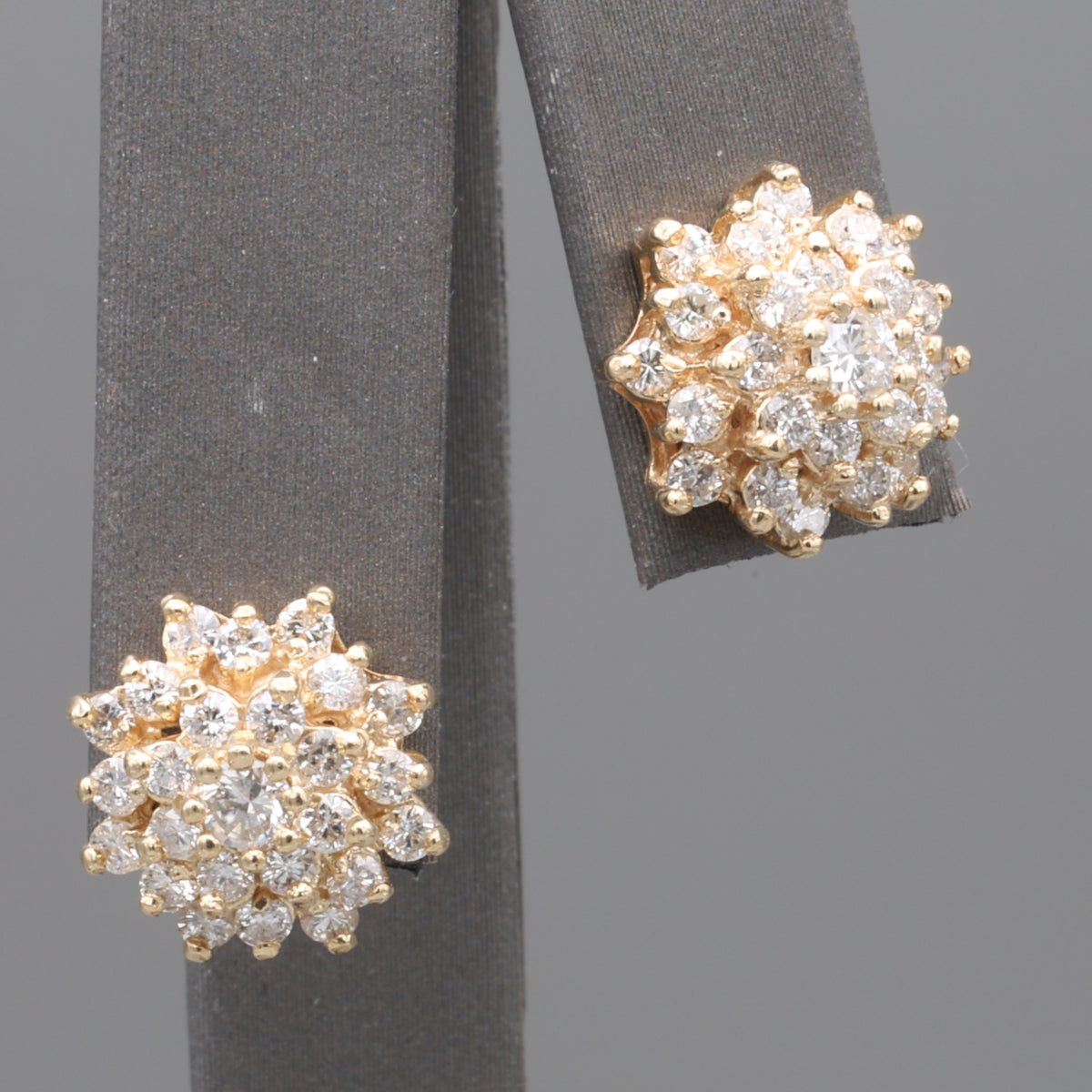 Sparkling Diamond Cluster Stud Earrings in 14k Yellow Gold