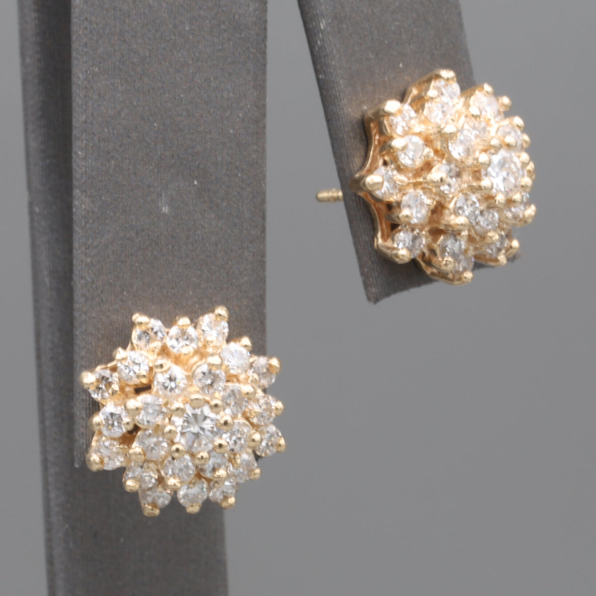 Sparkling Diamond Cluster Stud Earrings in 14k Yellow Gold