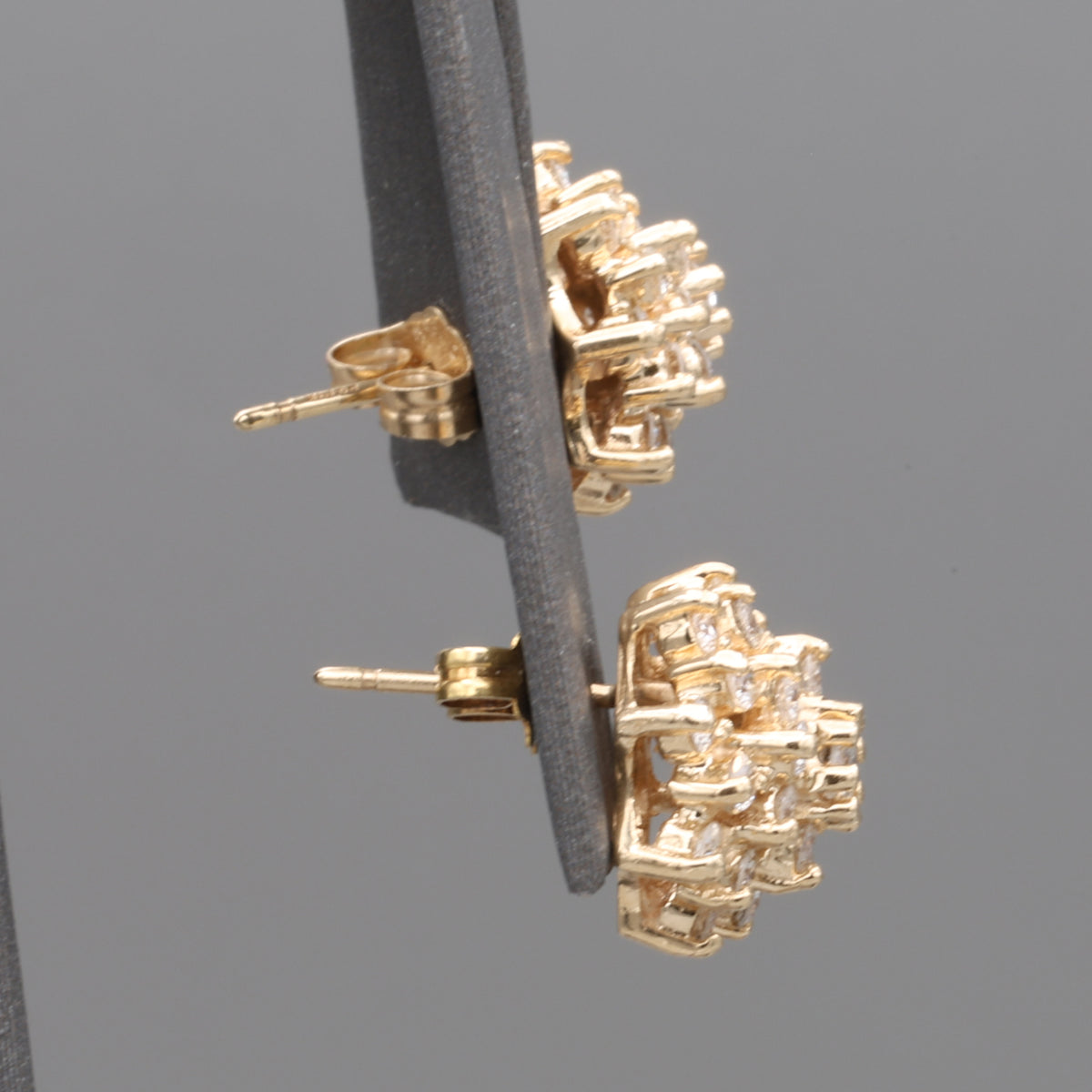 Sparkling Diamond Cluster Stud Earrings in 14k Yellow Gold