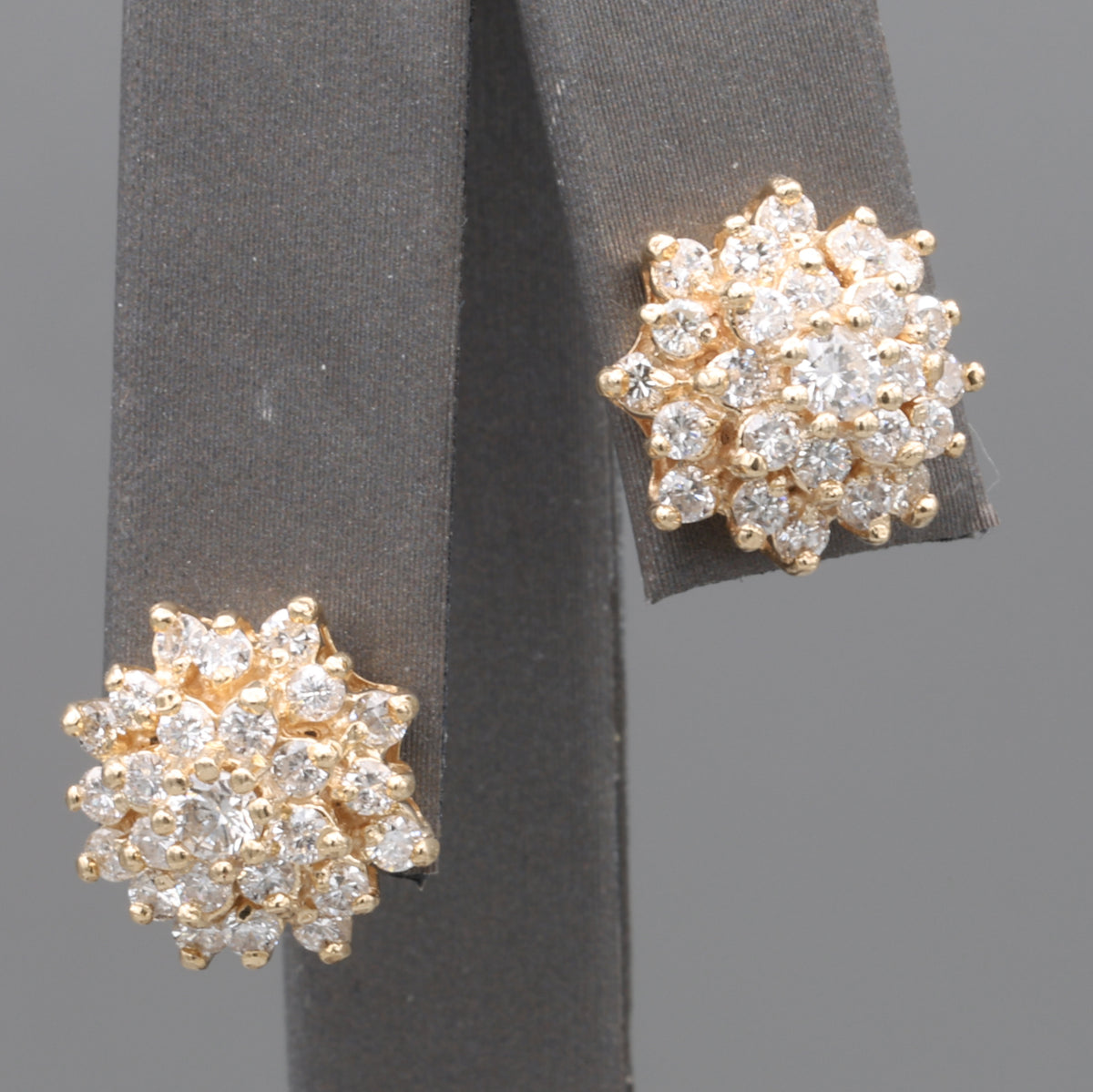 Sparkling Diamond Cluster Stud Earrings in 14k Yellow Gold