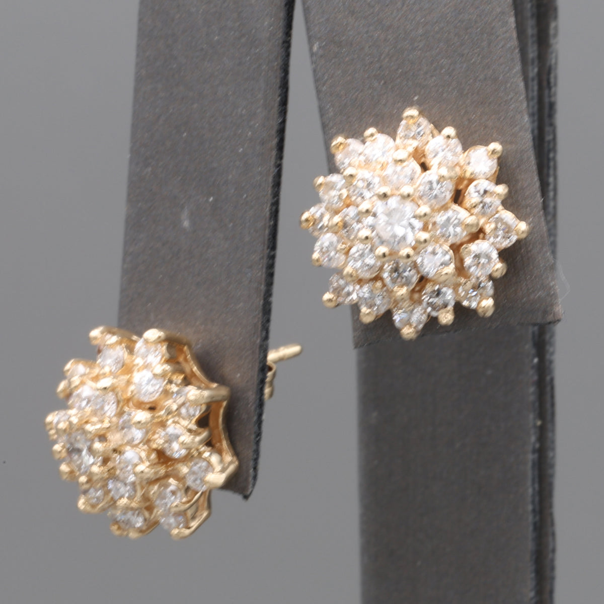 Sparkling Diamond Cluster Stud Earrings in 14k Yellow Gold