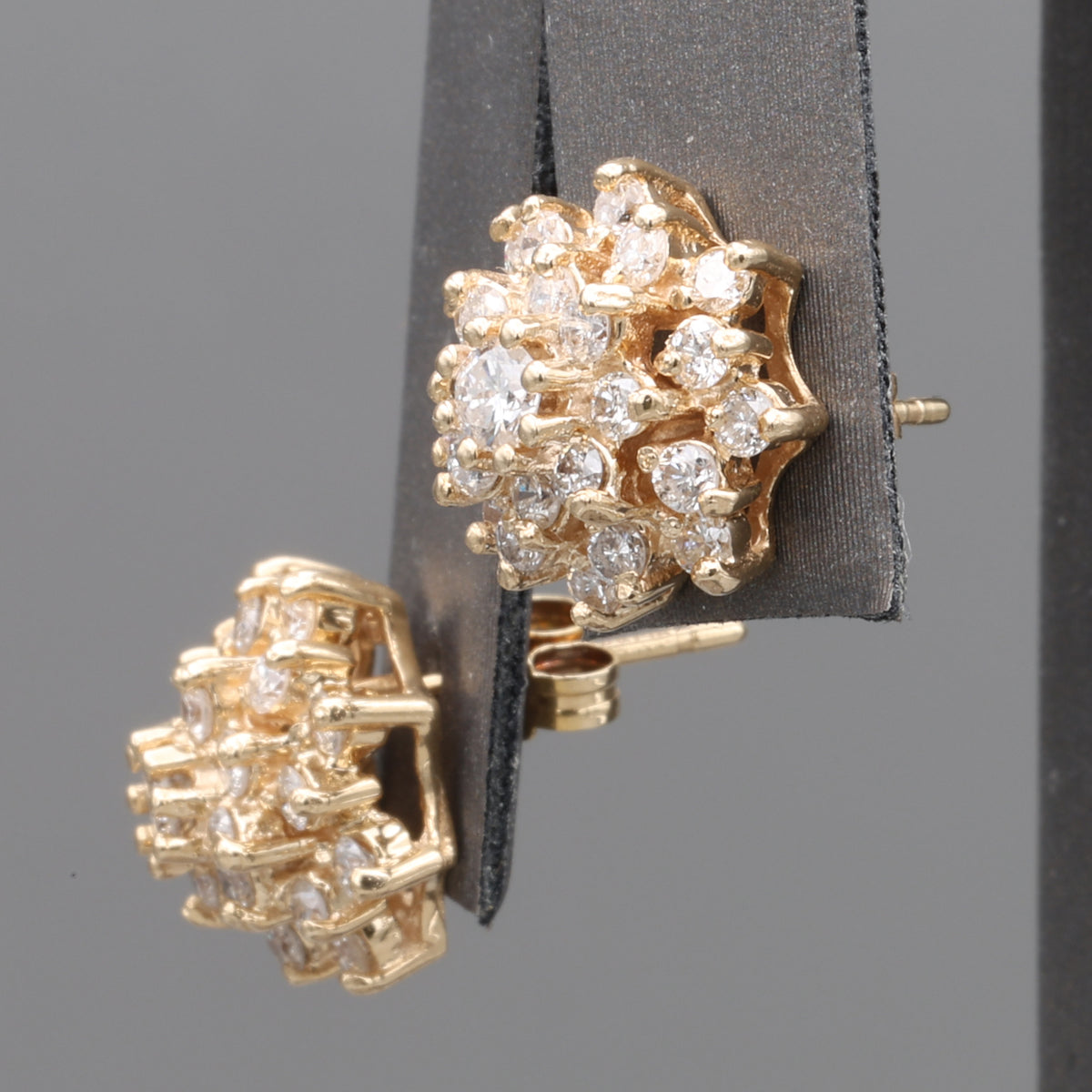Sparkling Diamond Cluster Stud Earrings in 14k Yellow Gold
