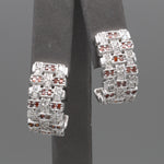 Vintage Red and White Diamond Half Hoop Earrings in 14k White Gold