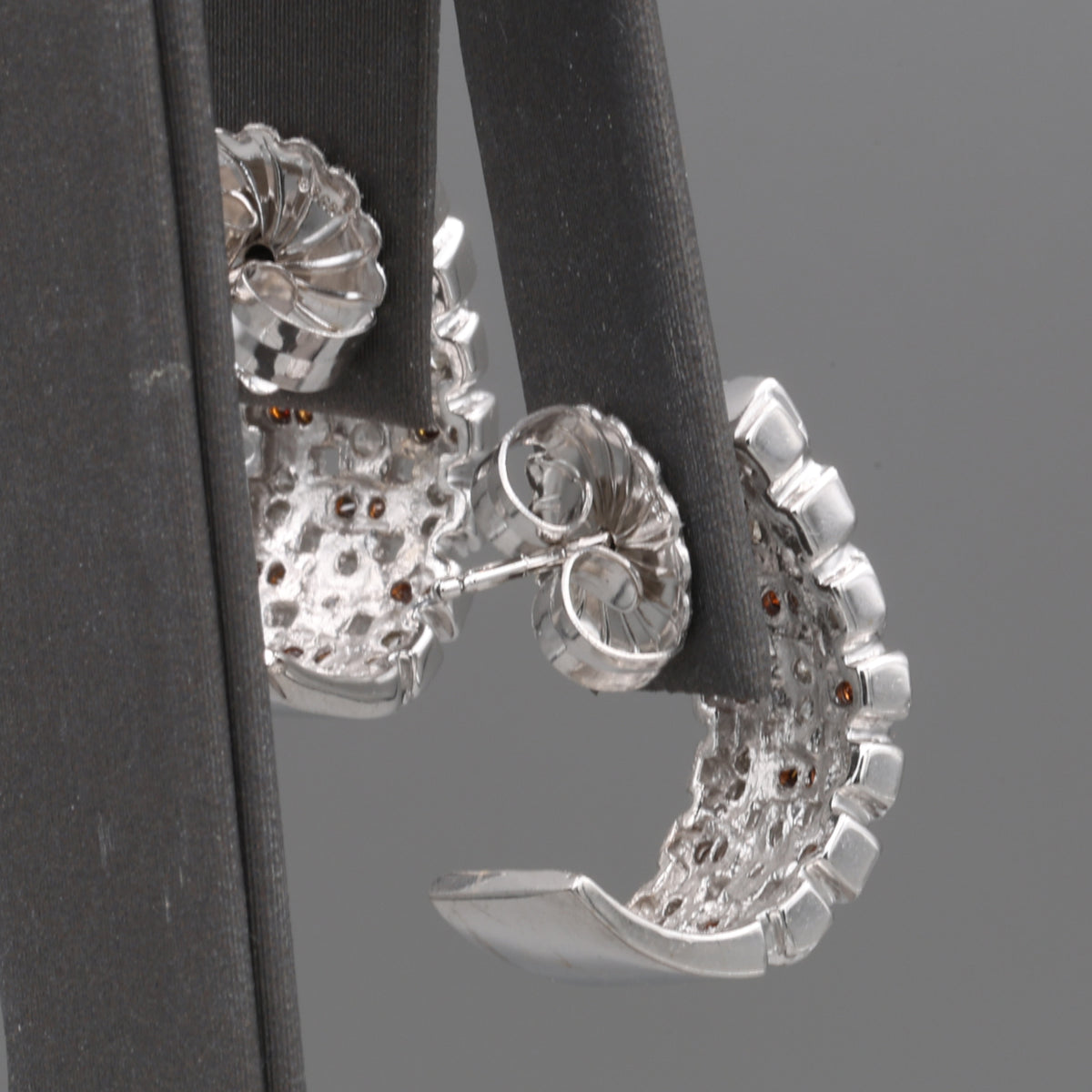 Vintage Red and White Diamond Half Hoop Earrings in 14k White Gold