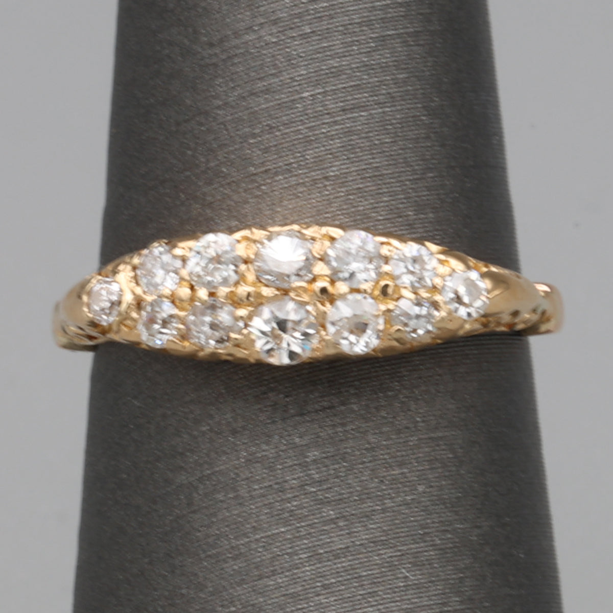 Victorian Old Mine Cut Diamond Double Row Band Ring in 14k Yellow Gold