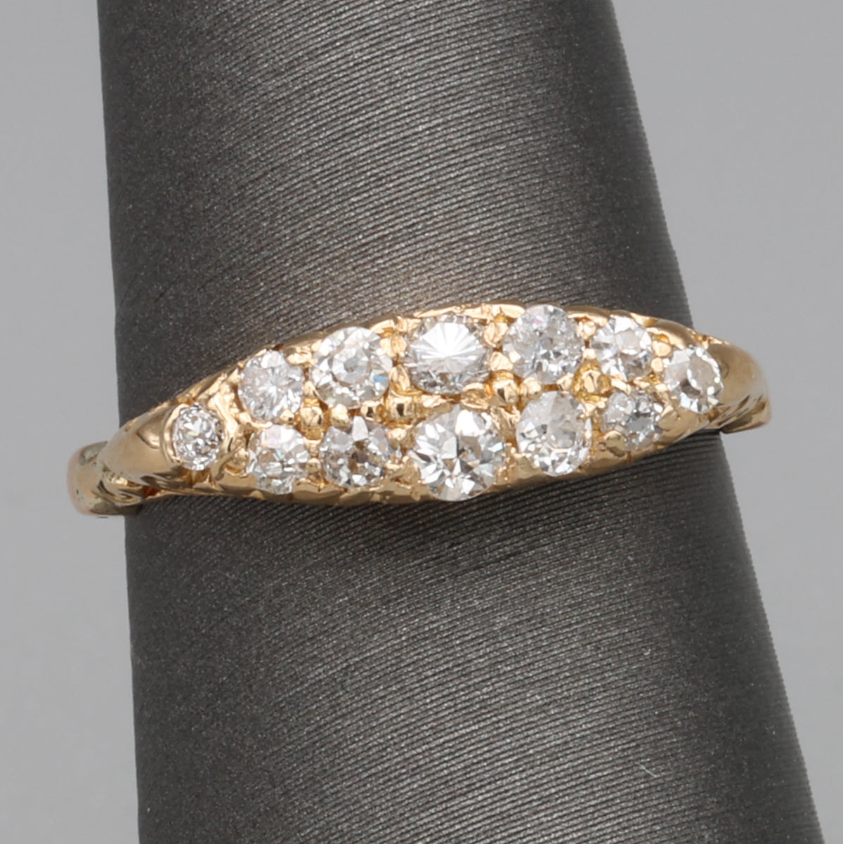 Victorian Old Mine Cut Diamond Double Row Band Ring in 14k Yellow Gold