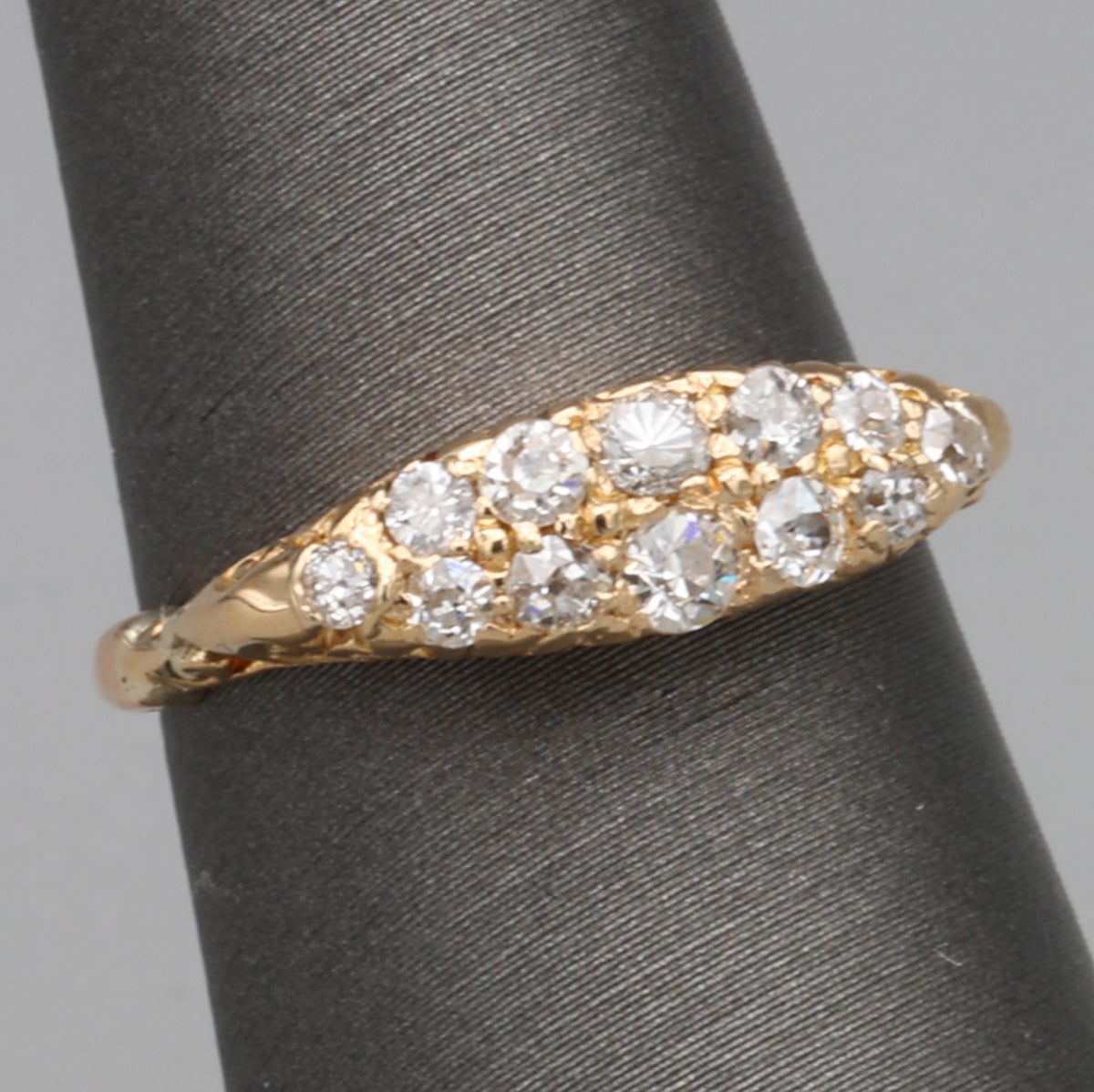 Victorian Old Mine Cut Diamond Double Row Band Ring in 14k Yellow Gold