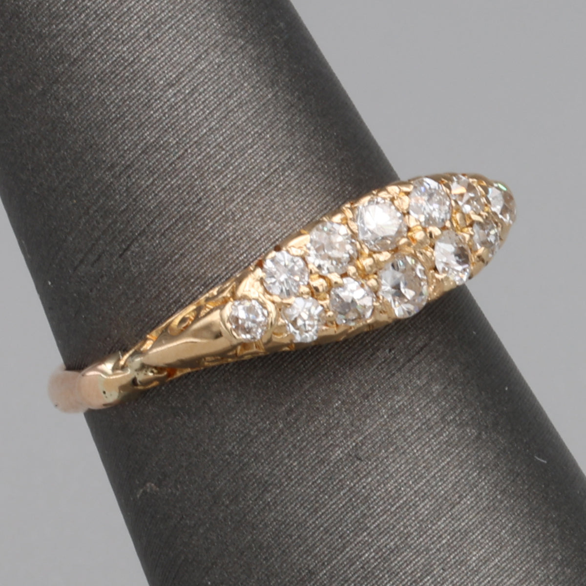 Victorian Old Mine Cut Diamond Double Row Band Ring in 14k Yellow Gold
