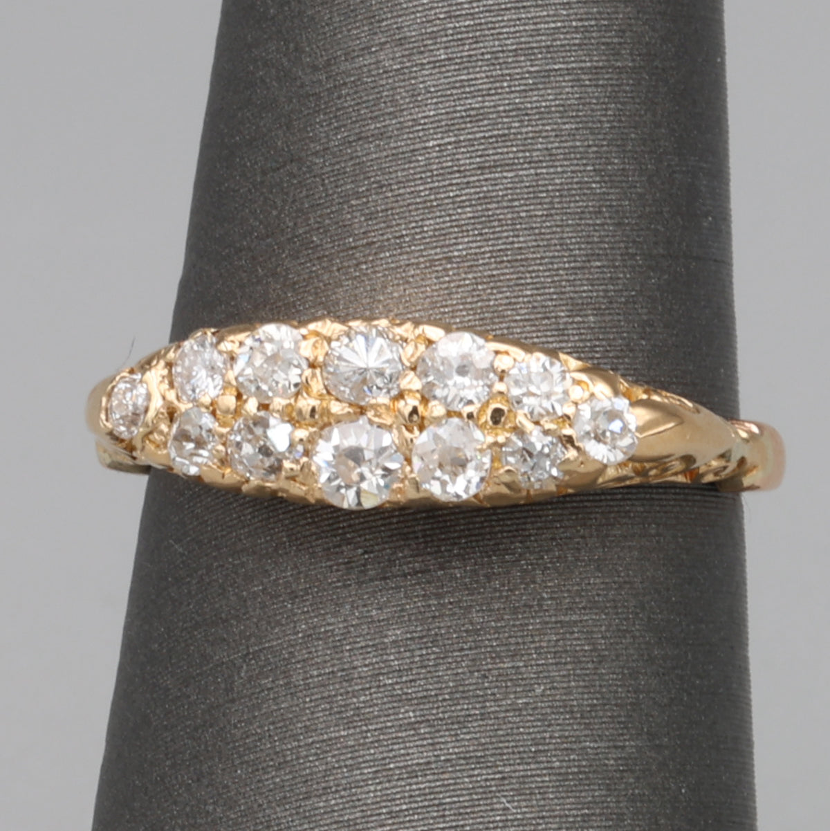 Victorian Old Mine Cut Diamond Double Row Band Ring in 14k Yellow Gold