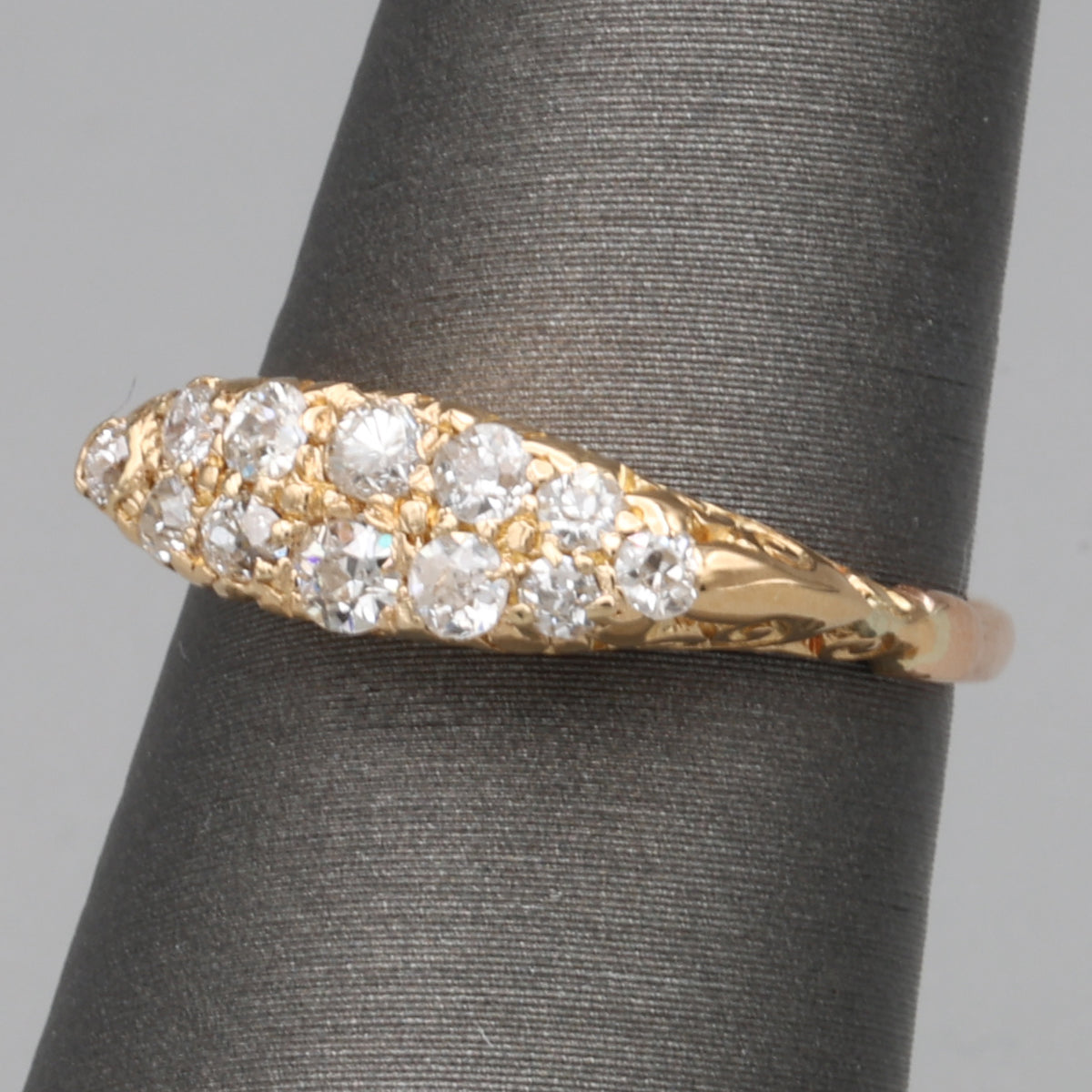 Victorian Old Mine Cut Diamond Double Row Band Ring in 14k Yellow Gold