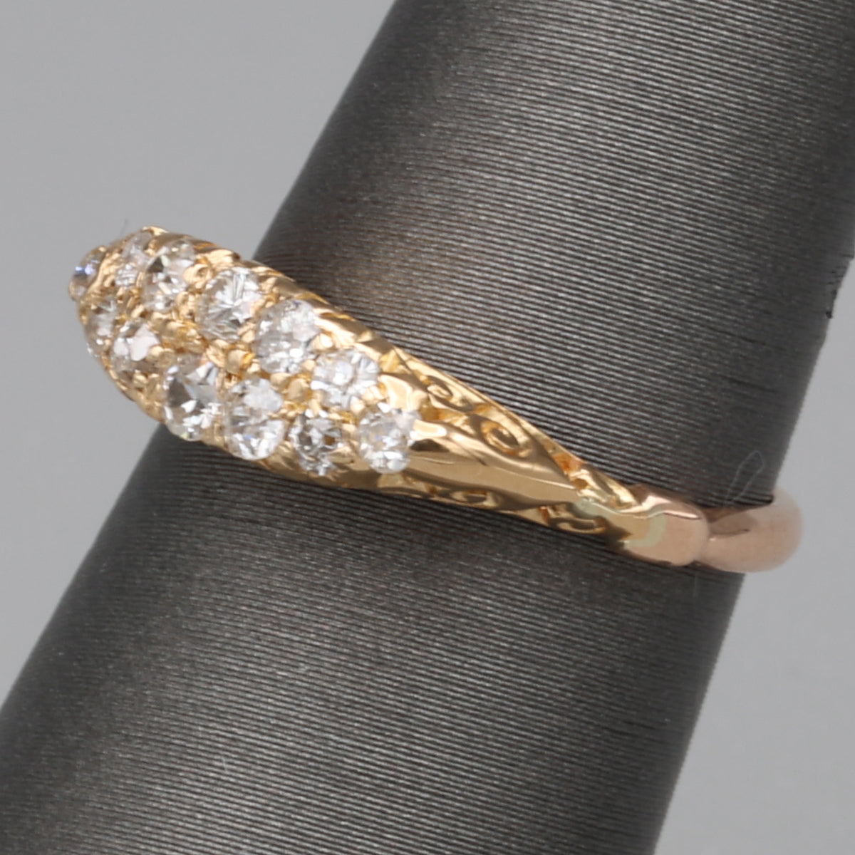 Victorian Old Mine Cut Diamond Double Row Band Ring in 14k Yellow Gold