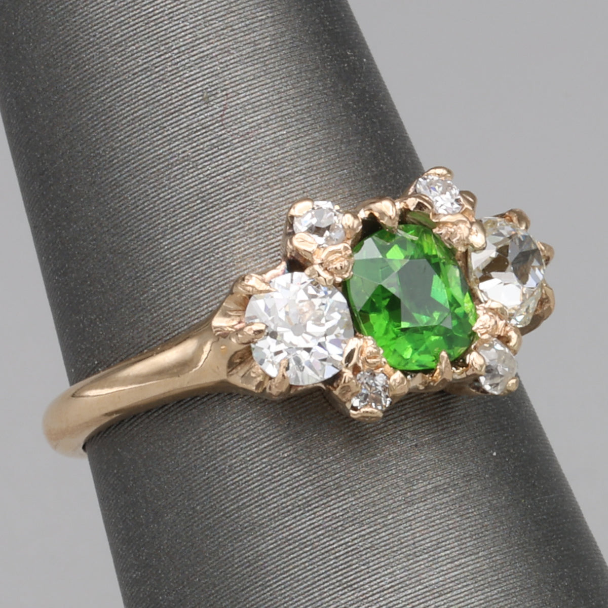 Victorian GIA Certified Russian Demantoid Garnet & Diamond Ring 14k Yellow Gold