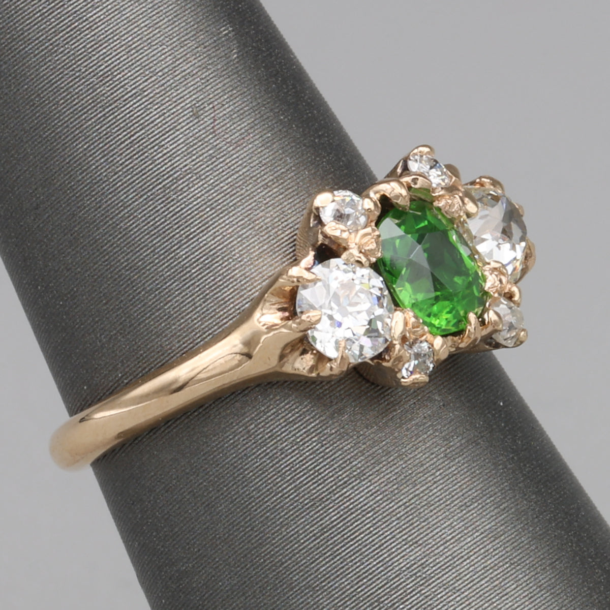 Victorian GIA Certified Russian Demantoid Garnet & Diamond Ring 14k Yellow Gold