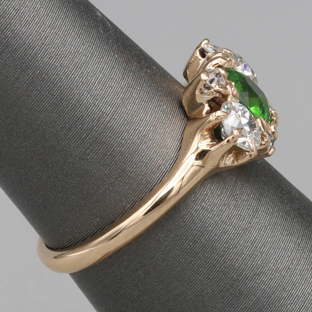 Victorian GIA Certified Russian Demantoid Garnet & Diamond Ring 14k Yellow Gold