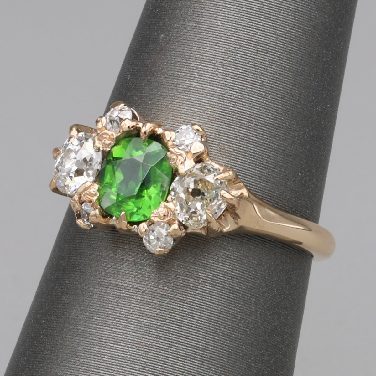 Victorian GIA Certified Russian Demantoid Garnet & Diamond Ring 14k Yellow Gold