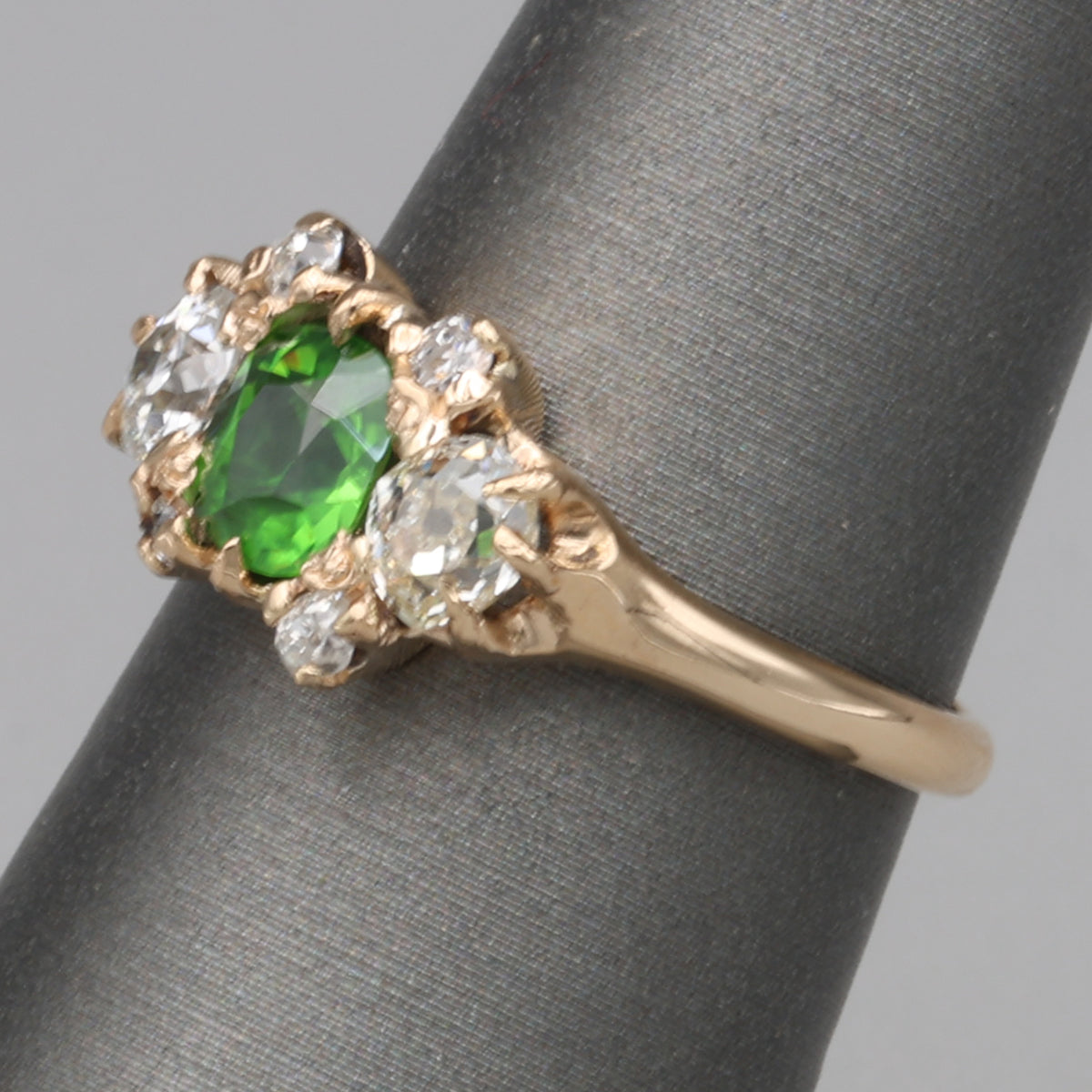 Victorian GIA Certified Russian Demantoid Garnet & Diamond Ring 14k Yellow Gold