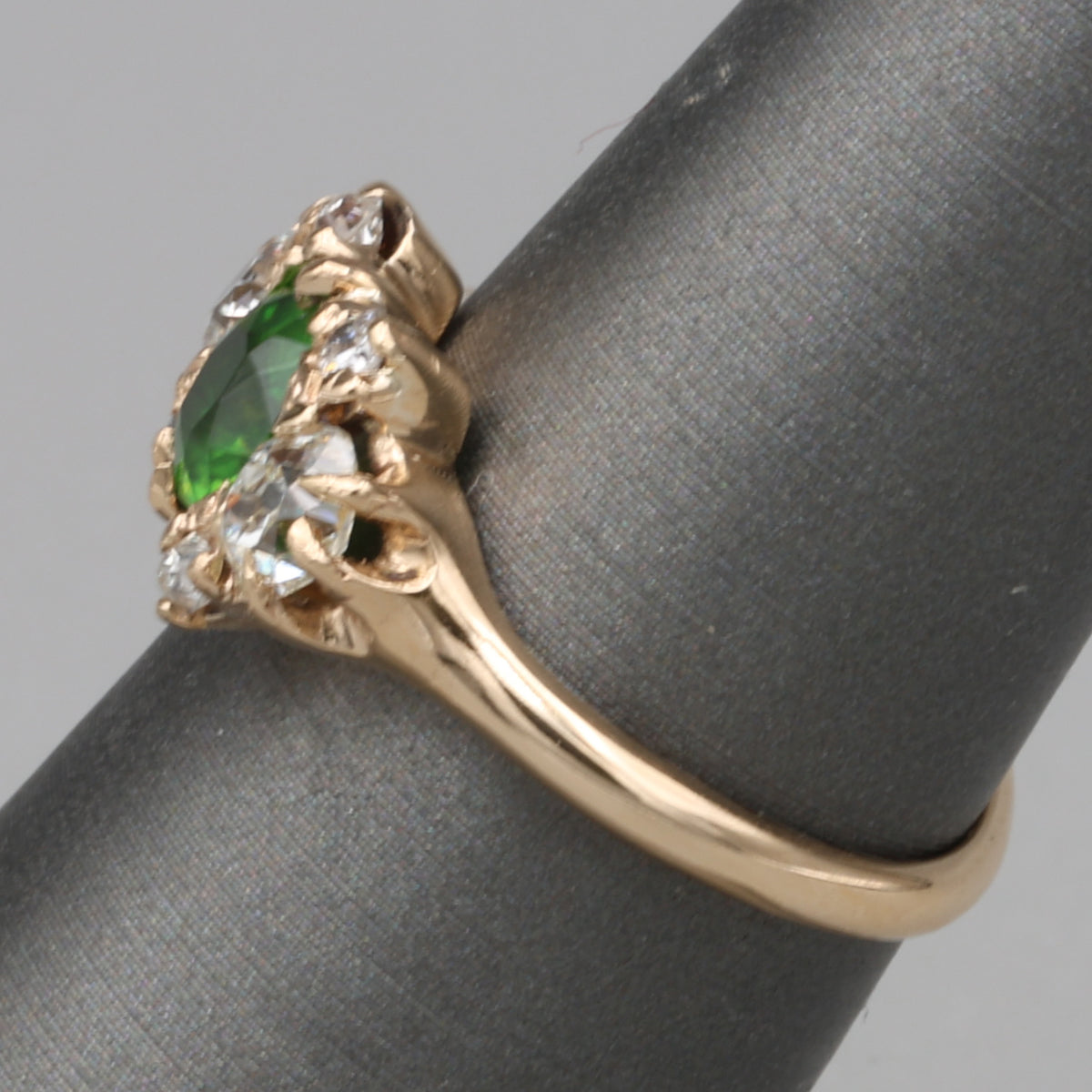 Victorian GIA Certified Russian Demantoid Garnet & Diamond Ring 14k Yellow Gold