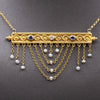 Victorian Sapphire Diamond Pearl Swag Pendant Necklace 10k Gold on 14k Yellow Gold Chain